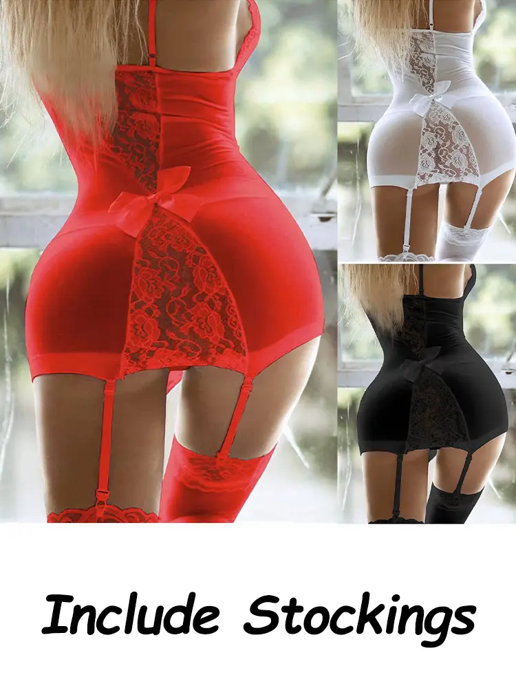 Plus Size S-3XL Sexy Lingerie Hot Sleepwear Fashion Women Lace Nightie Gown Babydoll Bodycon Garter Mesh Erotic Fetish Nightwear