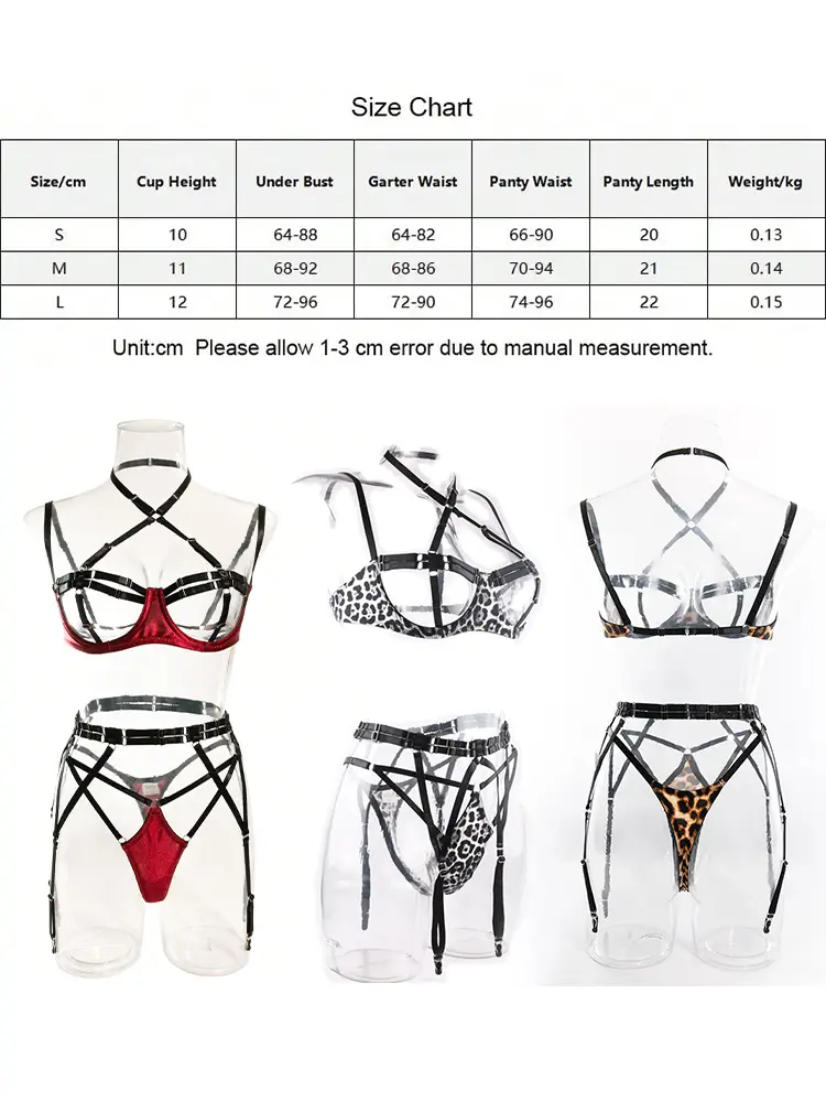 Leather Leopard Fetish Lingerie Push Up Bra Sexy Outfit Naked Women Hollow Anal BDSM Underwear Erotic Delicate Bondage Set