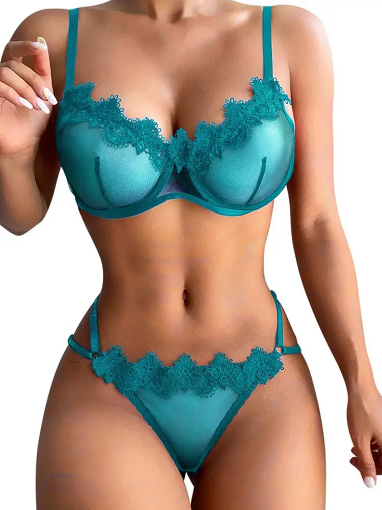 Lingerie Women Sexy Embroidered Underwear Set Lace Lingerie Set Ladies Transparent Bra Set Sexy Porno Solid Babydoll Underwear