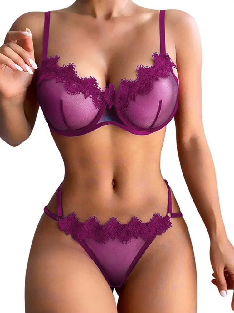 Lingerie Women Sexy Embroidered Underwear Set Lace Lingerie Set Ladies Transparent Bra Set Sexy Porno Solid Babydoll Underwear