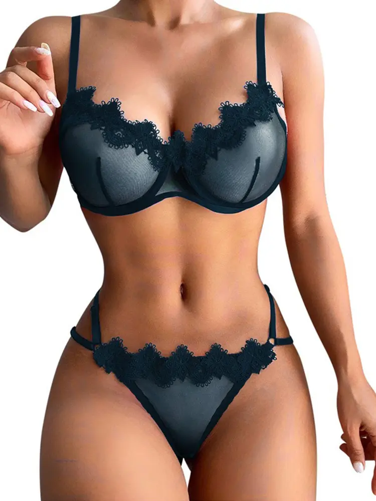 Lingerie Women Sexy Embroidered Underwear Set Lace Lingerie Set Ladies Transparent Bra Set Sexy Porno Solid Babydoll Underwear