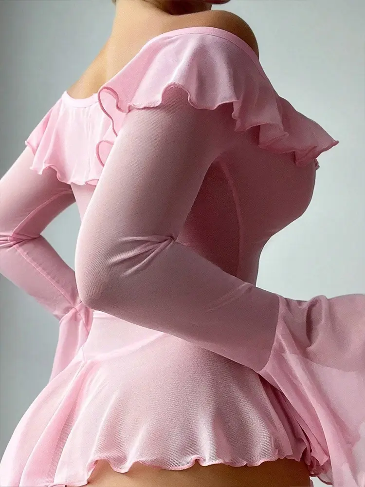 Sexy Bodysuit Lingerie Women Flare Open Anal Baby Dolls Ladies Ruffled Sweet Girl Transparent Mini Dress Hot Erotic Costumes