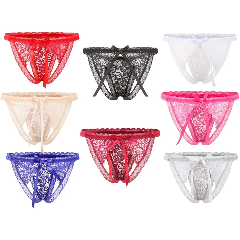 Sexy Briefs Low Waist G-String Hollow Anal Thin LGBT Underwear Seamless Erotic Panties Floral Embroidered Thong Lingerie Brief