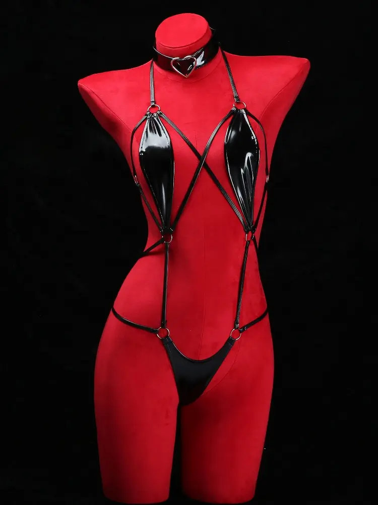 Hot Women Lingerie PU Leather Bra Panties Sexy Bras Erotic G-string Breathable Underwear Open Anal Woman Clothing Underpants