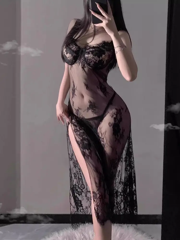 Erotic Lace Embroidery Transparent Lingerie Super Hot Sheer Lace Bra Floral Lace Lingerie Naughty Sissy Onlyfans Sexy Outfit