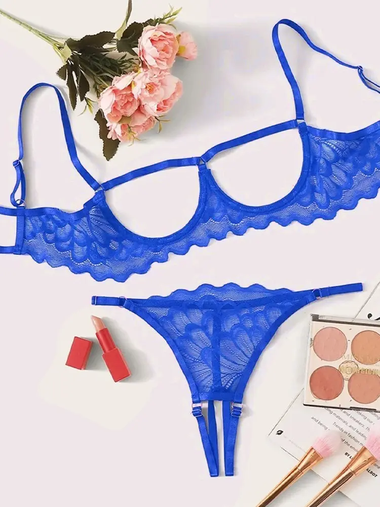 Clearance Sale New Sexy Bowknot Bra Set Women'S Hollow Out Underwear Erotic Cut Out Bra Lingerie G String Thong Set Wholesales