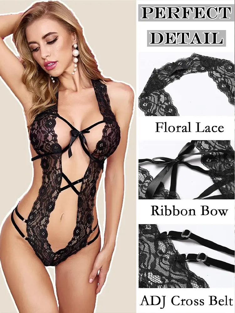 Sexy Women Open Anal Hollow Bra Lingerie Sets Erotic Lace Sheer Bodysuits Exposed Crotch Babydoll Dresses Tights Exotic Clothing