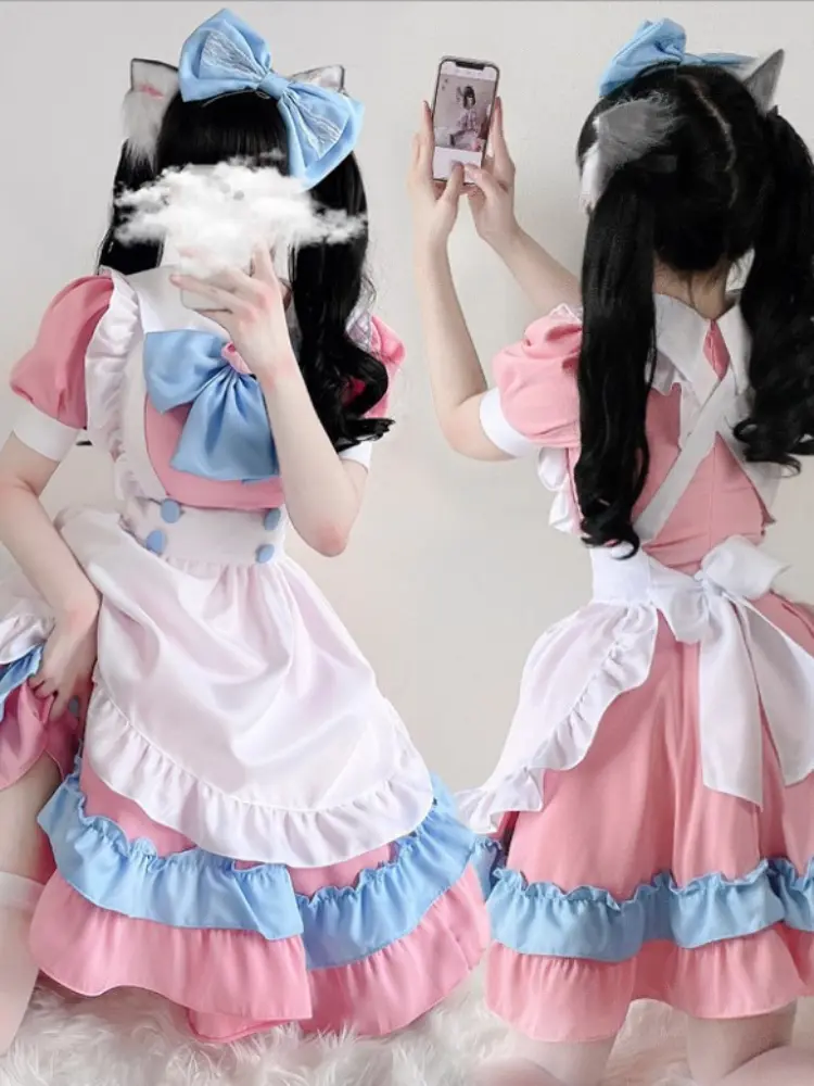 Fashion Lolita Maid Cosplay Costumes Cute Sweet Schoolgirl Uniform Stage Animation Show Apparel Naughty Sweetheart Chemise Sexy