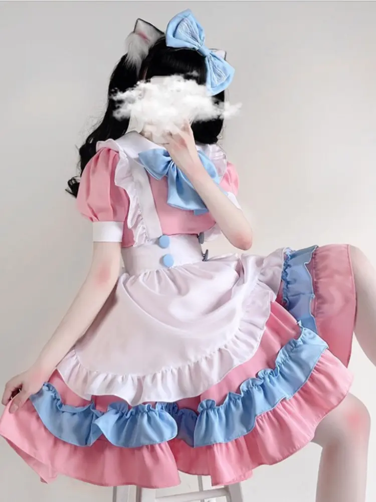 Fashion Lolita Maid Cosplay Costumes Cute Sweet Schoolgirl Uniform Stage Animation Show Apparel Naughty Sweetheart Chemise Sexy