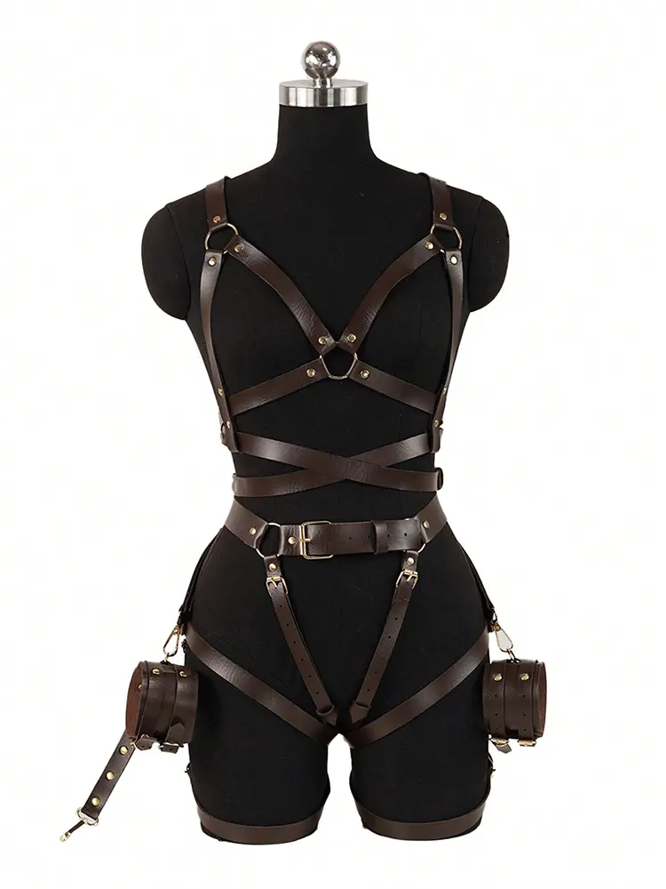 Bondage Bodysuit Hot Sexy Lingerie Leather Underwear Women Slave Obedience Clubwear Maid Stage Party Outfit Onlyfan Open Anal