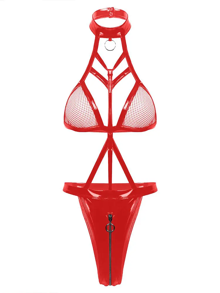 Sexy Lingerie Outfit Leather Backless Zipper Crotch Bodysuit for Women Underwear Erotic Teddies Erotic Apparel Exotic Costumes