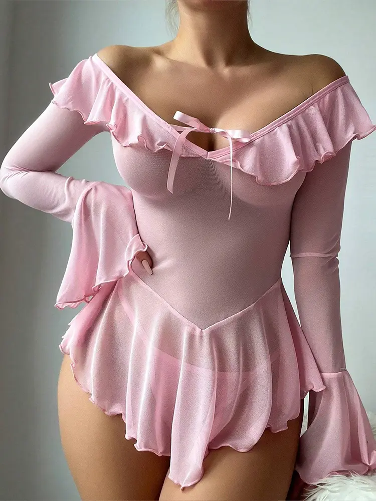 Sexy Lingerie See-through Lace Dress Temptation One-shoulder Pure Desire Uniform Sexy Underwear Attractiveness Irresistible
