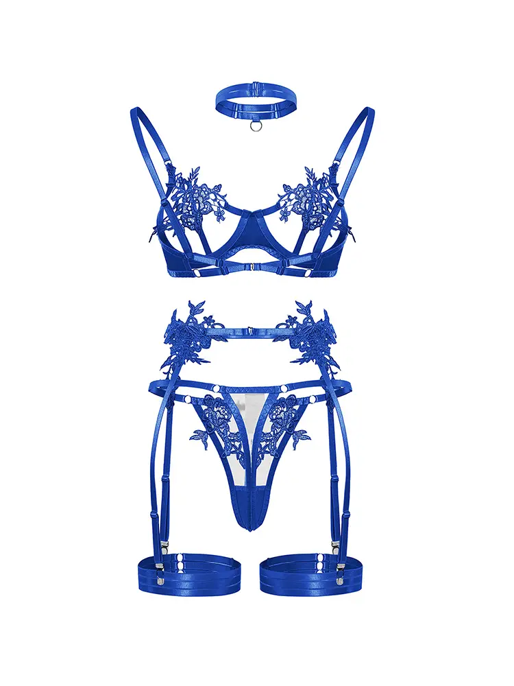 Lace Lingerie Hot Sheer Bralette & Garter Belt with Thong Strappy Open Cup Bra Harness Seductive Underwear for Women Sexy Outfit