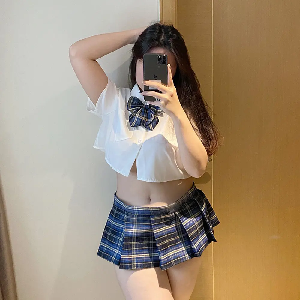 Sexy Campus Flirting JK Uniform Role Playing Pure Desire Wind Passion Temptation Tight Fold Skirt Erotic Underwear