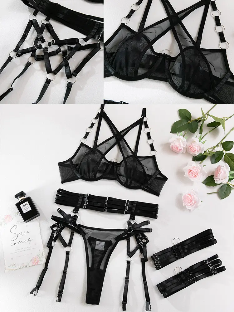 Fishnet Lingerie Fetish See Through Sexy Underwear Open Anal Naked G-String Erotic Costume Mesh Transparent Bra Exotic Intimate