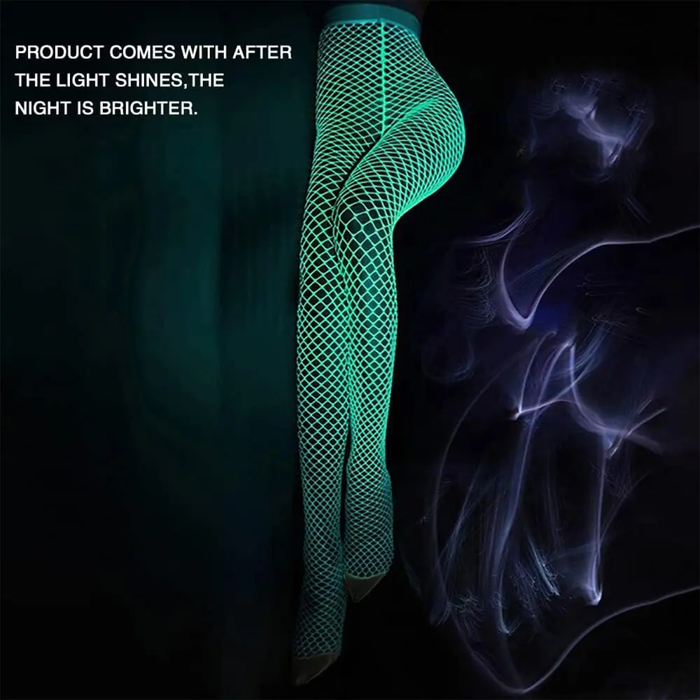 Night Fluorescent Women's Long Socks Fishnet Body Stockings Curve Lingerie Mesh Fabric High Waist Sex Tights Sexy Bodysuits