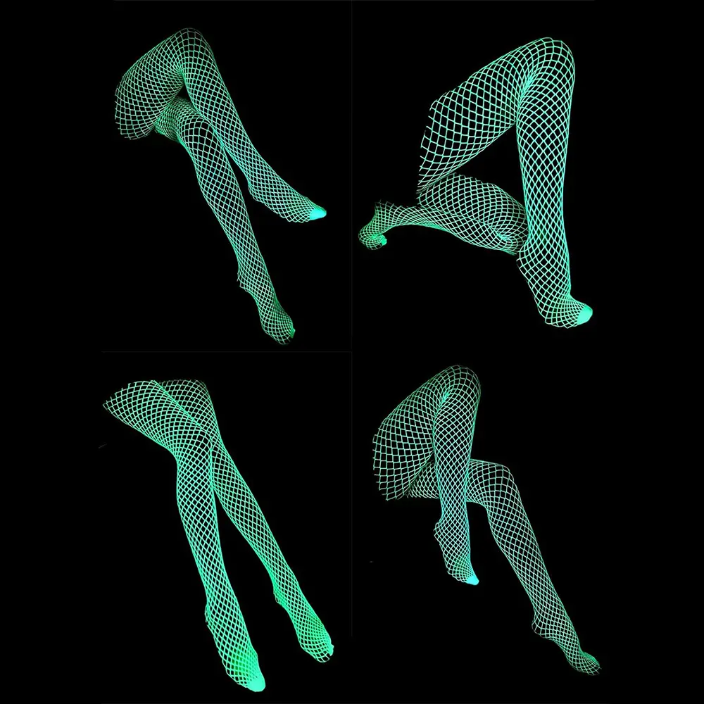 Night Fluorescent Women's Long Socks Fishnet Body Stockings Curve Lingerie Mesh Fabric High Waist Sex Tights Sexy Bodysuits