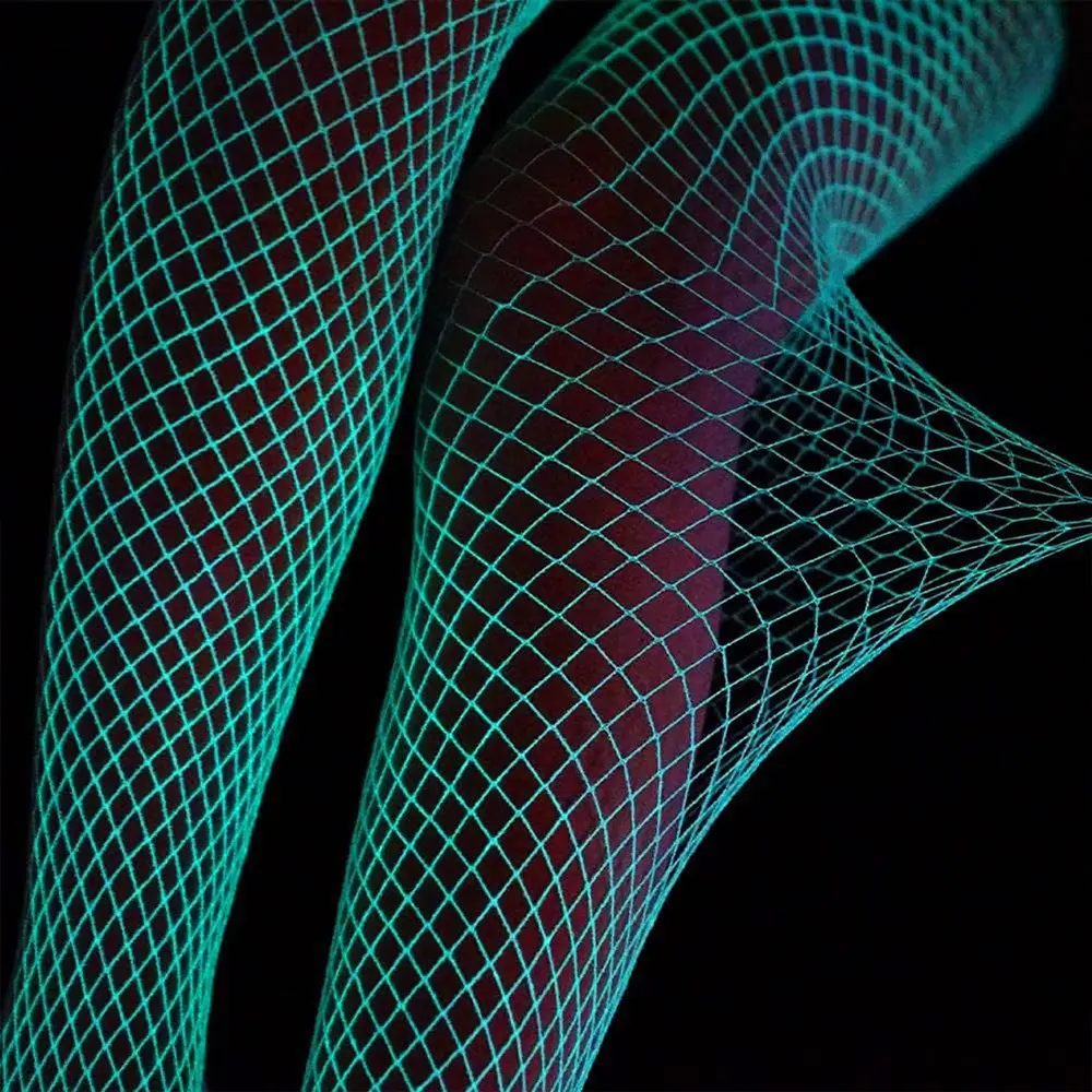 Night Fluorescent Women's Long Socks Fishnet Body Stockings Curve Lingerie Mesh Fabric High Waist Sex Tights Sexy Bodysuits