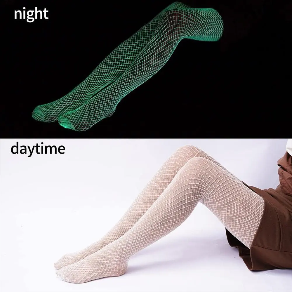 Night Fluorescent Women's Long Socks Fishnet Body Stockings Curve Lingerie Mesh Fabric High Waist Sex Tights Sexy Bodysuits