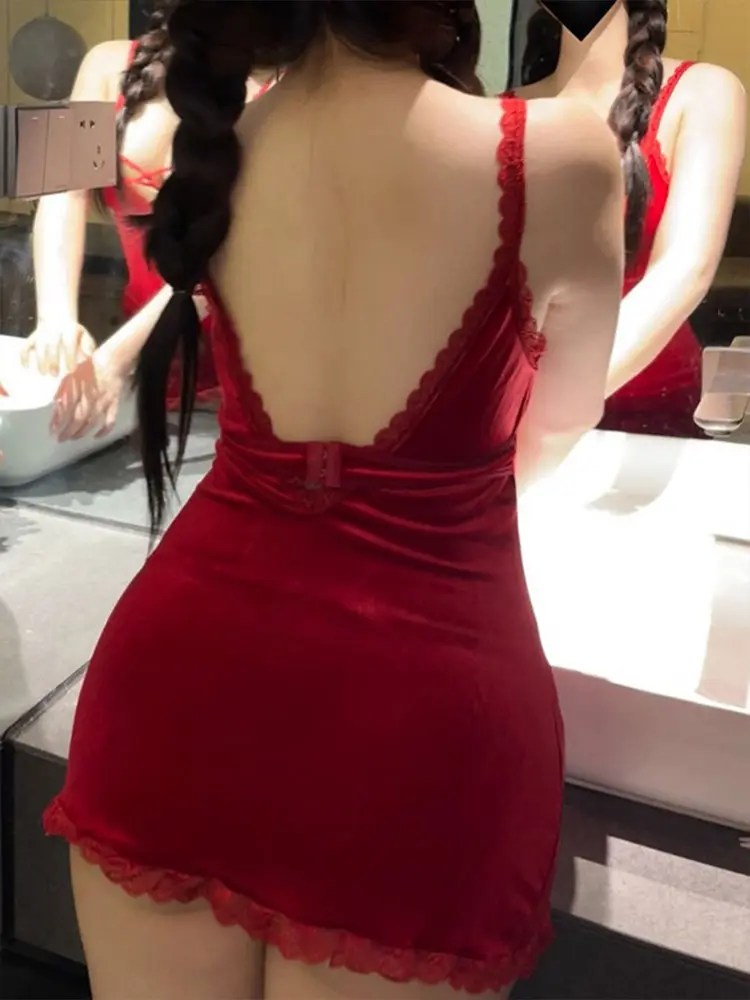 Sexy Lace Net Split Embroidery Underwear Set Temptation Invitation Open Crotch No Need To Remove Sexy Nightgown See Through Cheo