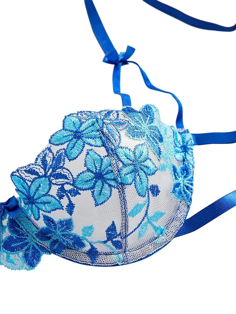 Sexy Floral Embroidery Lingerie See Through Exotic Sets Women Open Anal Sheer Bra Brief Underwear Erotic Intimates Underwear