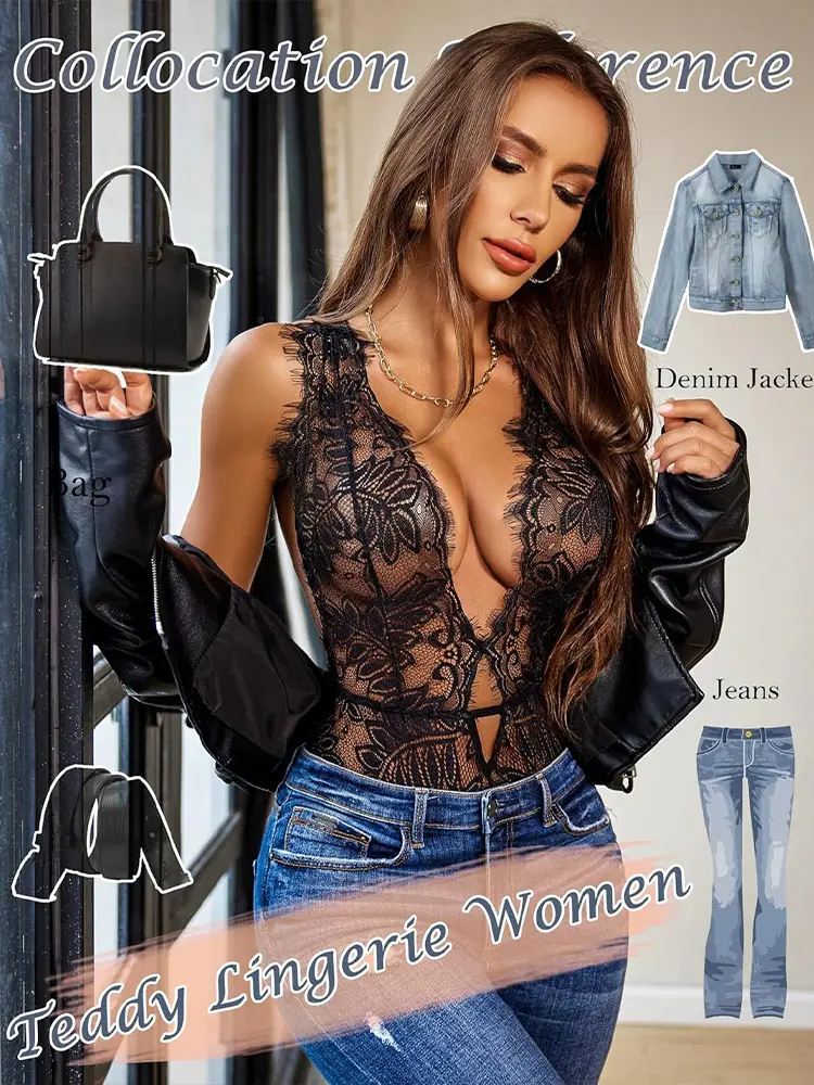 Sexy Lingerie Outfit Open Anal Crotchless Floral Embroidery Underwear Exotic Panties Erotic Transparent Bodysuits Exposed Chest