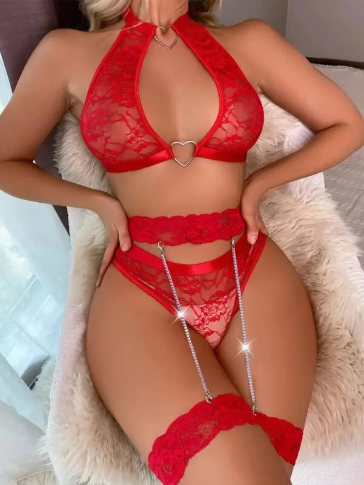 Women Sexy Lingerie Set Fashion Lace Lingerie Set Ladies Soild Color Transparent Bra Sexy Comfortable Intimates Underwear Suit