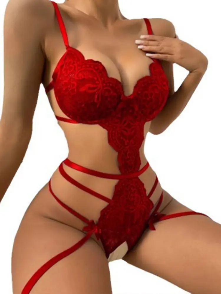 Sexy Lingerie Hot Woman Porno Sleepwear Lace Lingerie Set Erotic Costume Babydoll Lenceria Sexi for Women Sex Clothes Bra Set