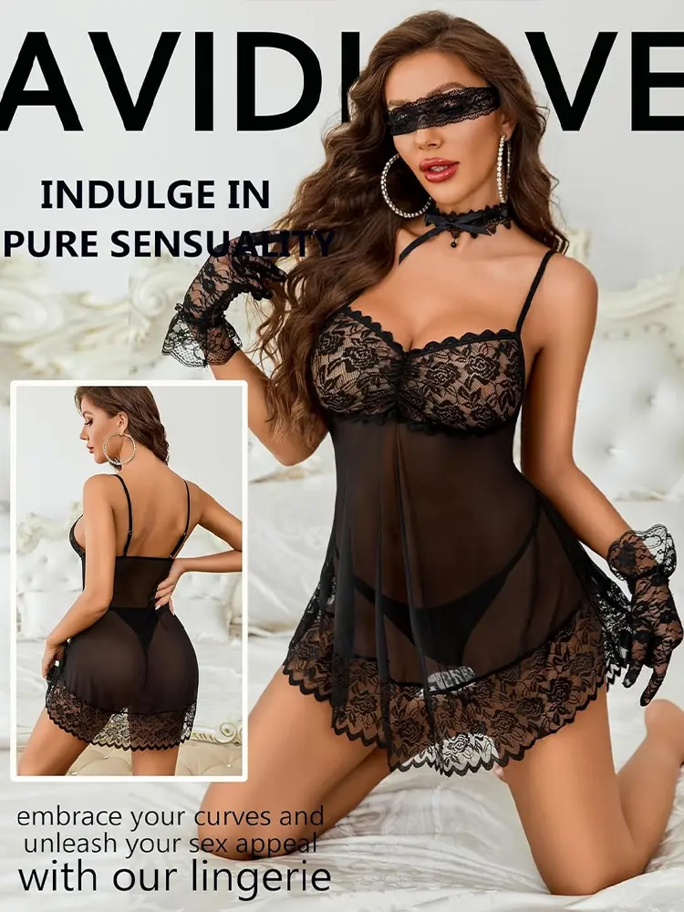 Sexy Lingerie Female Underwear Sleepwear Deep-V Nightsleep Lace Nightgown Perspective Dress Female Transparent Thin Nightdress