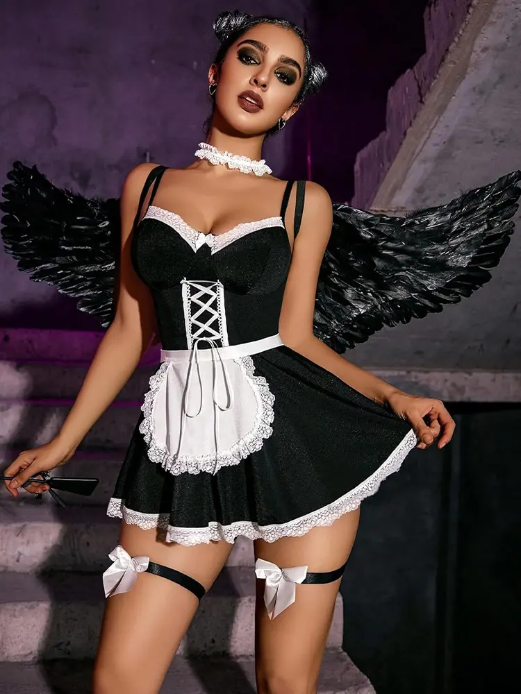 Women Sexy Lingerie French Apron Maid Dress Cosplay Costume Servant Lolita Hot Babydoll Dress Uniform Erotic Role Play Exotic