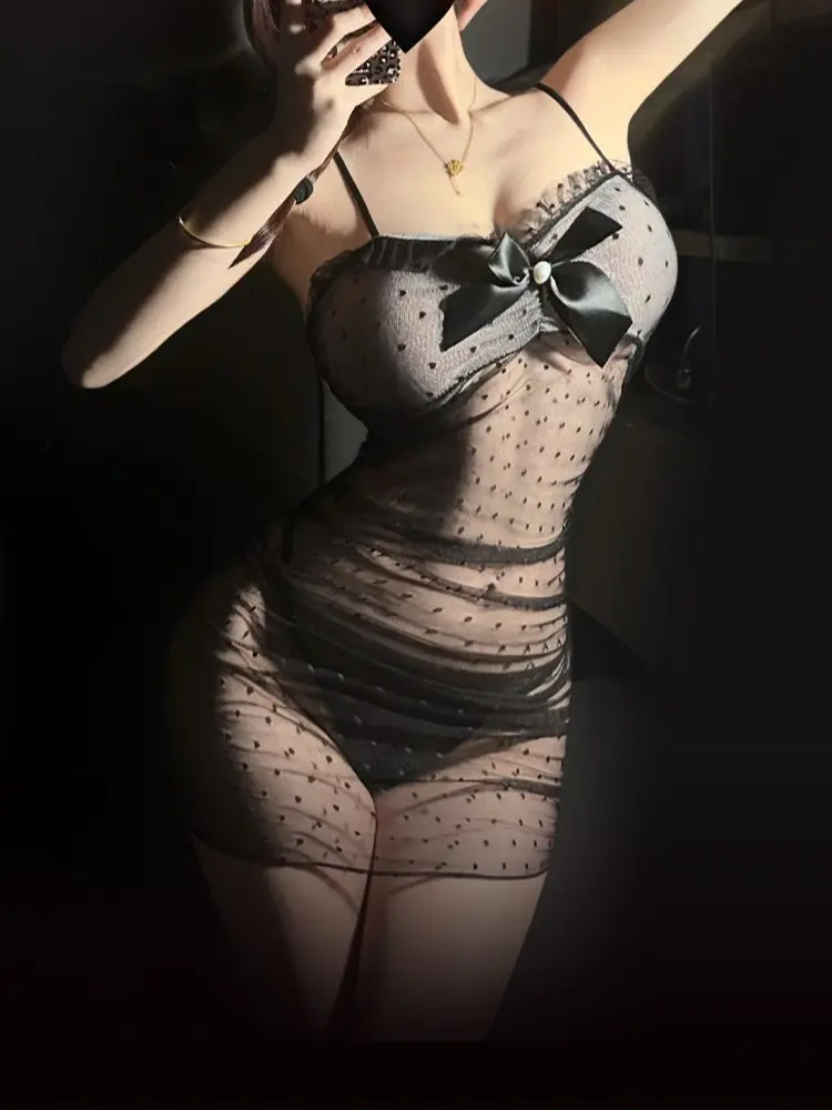 Sexy Erotic Lingerie for Hot Woman Spotted Mesh Perspective Naughty See Through Bow Tie Bodysuit Erotic Nightgown Transparent