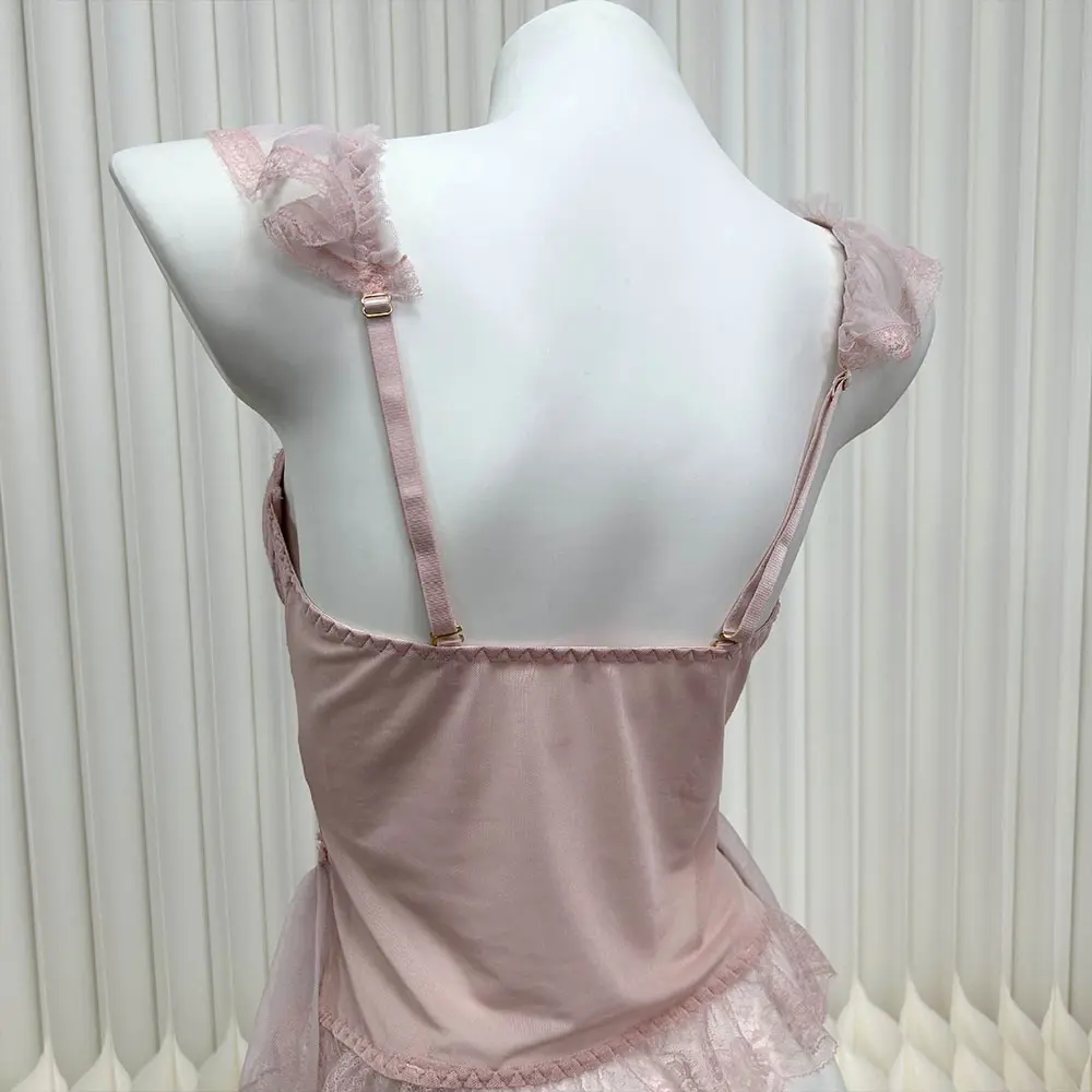 Plus Size Sexy Lingerie Corset Tops Vest Uniform Pajamas Ladies French Lace Gathered Elasticity Women Push Up Bustier Underwear