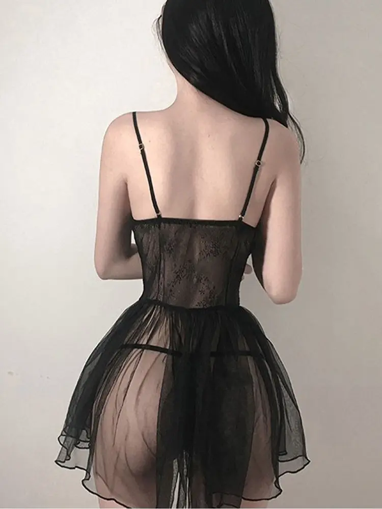Sexy Lingerie Transparent Pajamas Nightdress Seductive Black Lace Slim Dress Lolita Exotic Costume for Sex 18+ Underwear Erotic