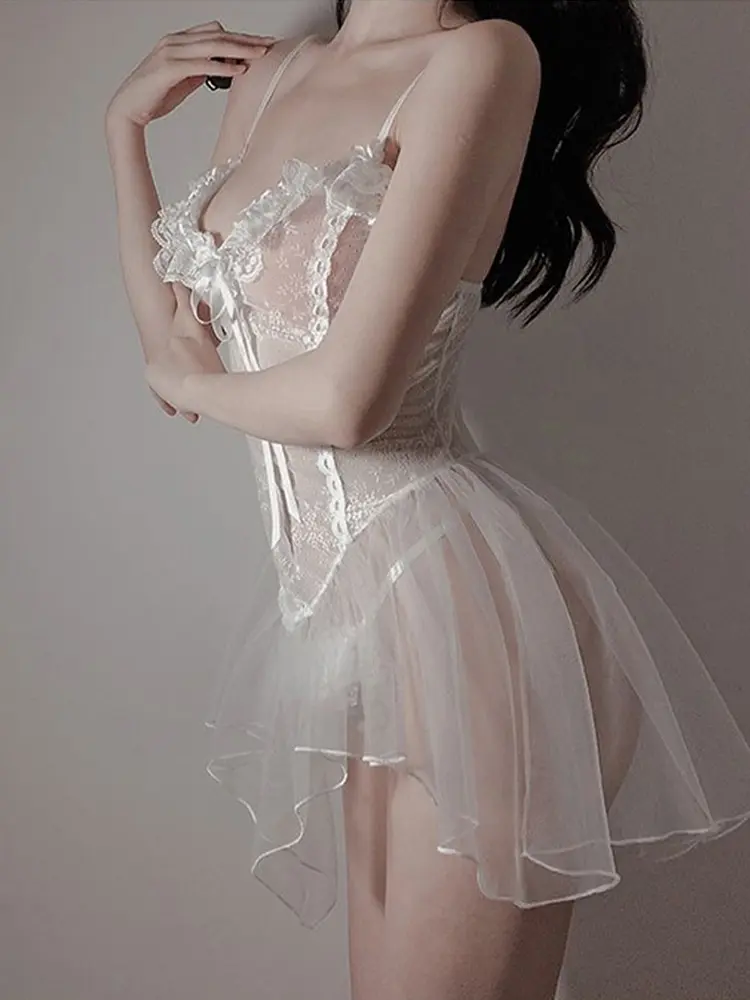 Sexy Lingerie Transparent Pajamas Nightdress Seductive Black Lace Slim Dress Lolita Exotic Costume for Sex 18+ Underwear Erotic