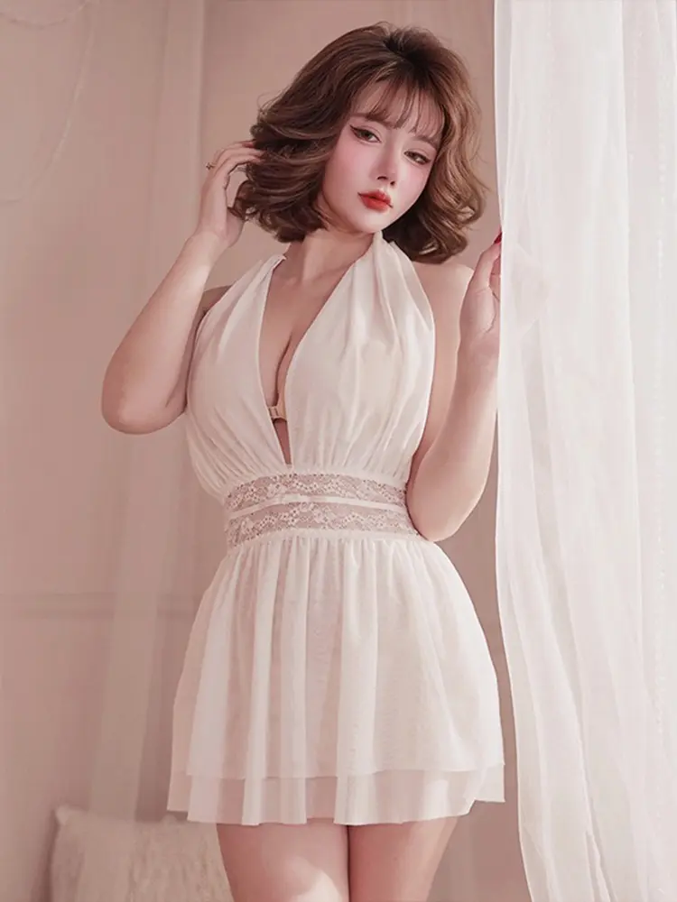 Large Size Sexy Underwear Women's Sexy Nightgown Neck Halter Passion Temptation Hot Perspective Pajamas Porno Sexy Costume Porn