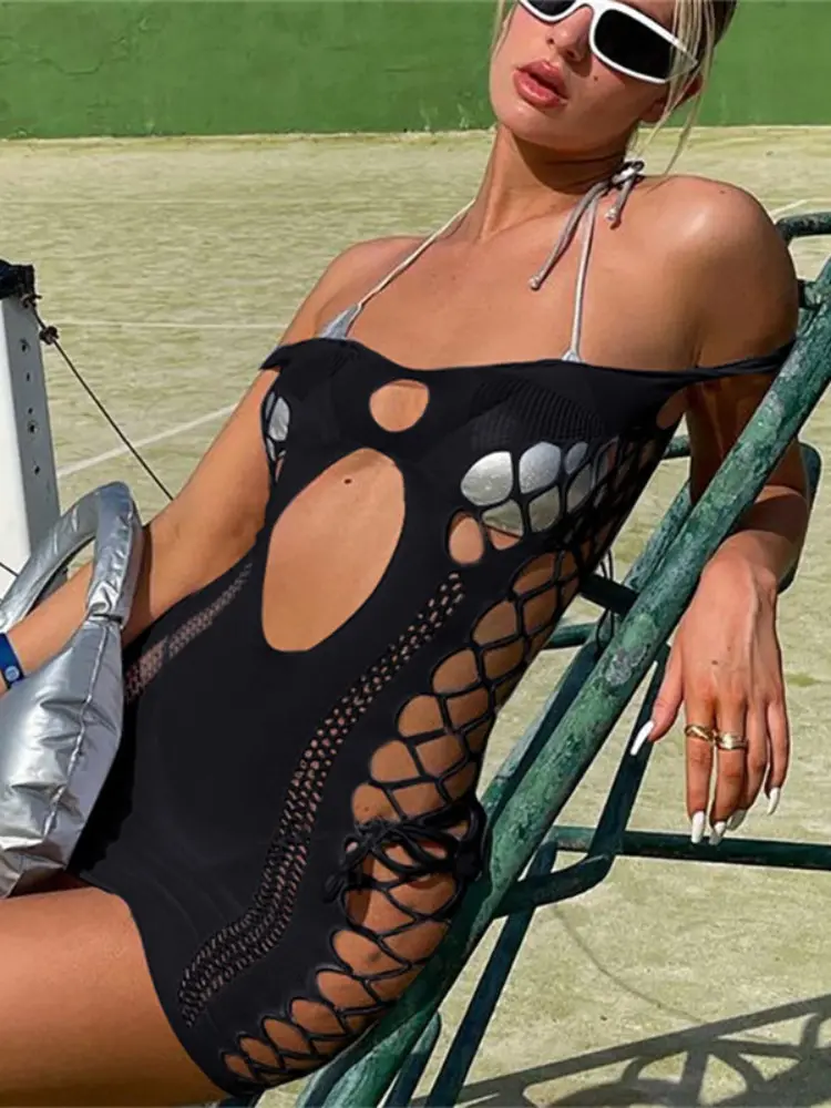Lingerie for Sexy Underwear Sleeveless Hollow Out Hip Hugging Bodystockings Skirt Mesh Women's Swimsuit Birthday Party Dress Hot