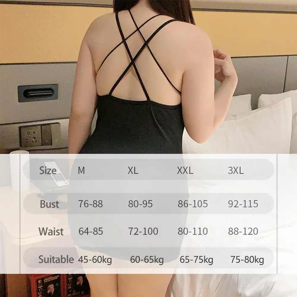 Plus Size Lingerie Sequin Sequined Suspender Nightgown Ultra Short Dress with Camisole Party Club Queen Nightdress Homewear Plus