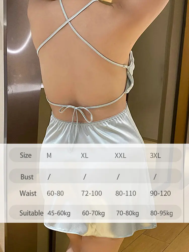 Sexy Nightie Lingerie Naughty Women Suspender Nightdress Backless Split Night Dress Lingerie Nightgown Sleep Tops Satin Pajamas