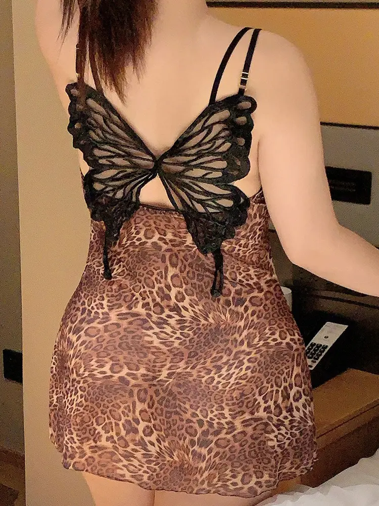 Hot Leopard Lingerie Sexy Off Shoulder Fashion Mini Dress Spaghetti Strap Bodycon Dress Streetwear Autumn Women Vestidos Dress