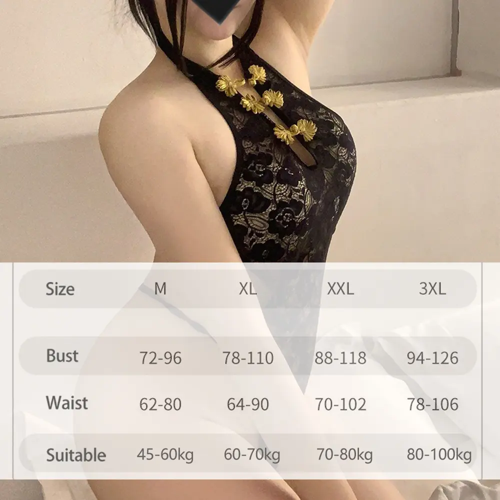 Plus Size Sexy Lace Bodysuit Lingerie Women's Open Crotch Onesie Bunny Girl Cosplay Maid Uniform Backless Chinese Qipao Dress