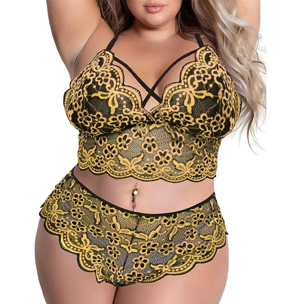 Plus Size Bra Sexy Lingerie Women Lace Embroidery Bra & Brief Sets Underwear Sleepwear Pajamas Exotic Set Sexy Costume Erotic
