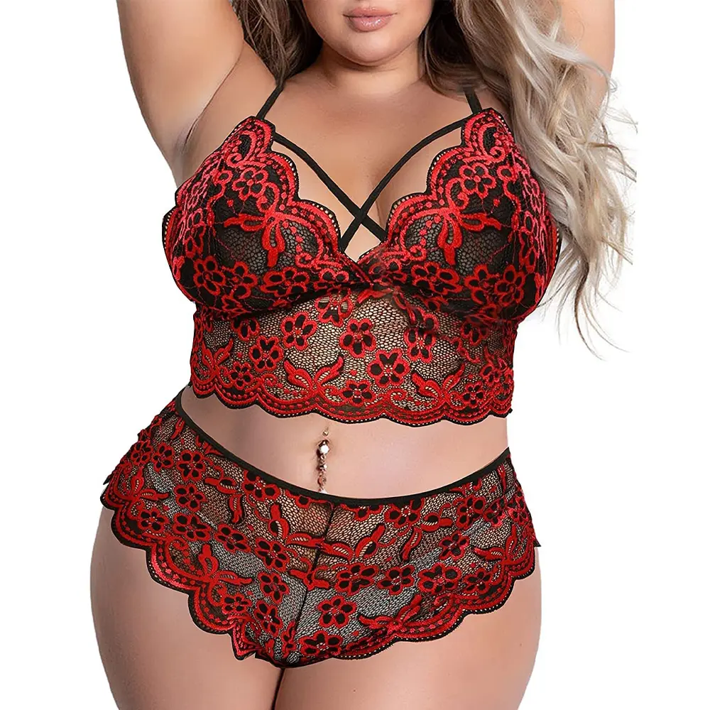 Plus Size Bra Sexy Lingerie Women Lace Embroidery Bra & Brief Sets Underwear Sleepwear Pajamas Exotic Set Sexy Costume Erotic