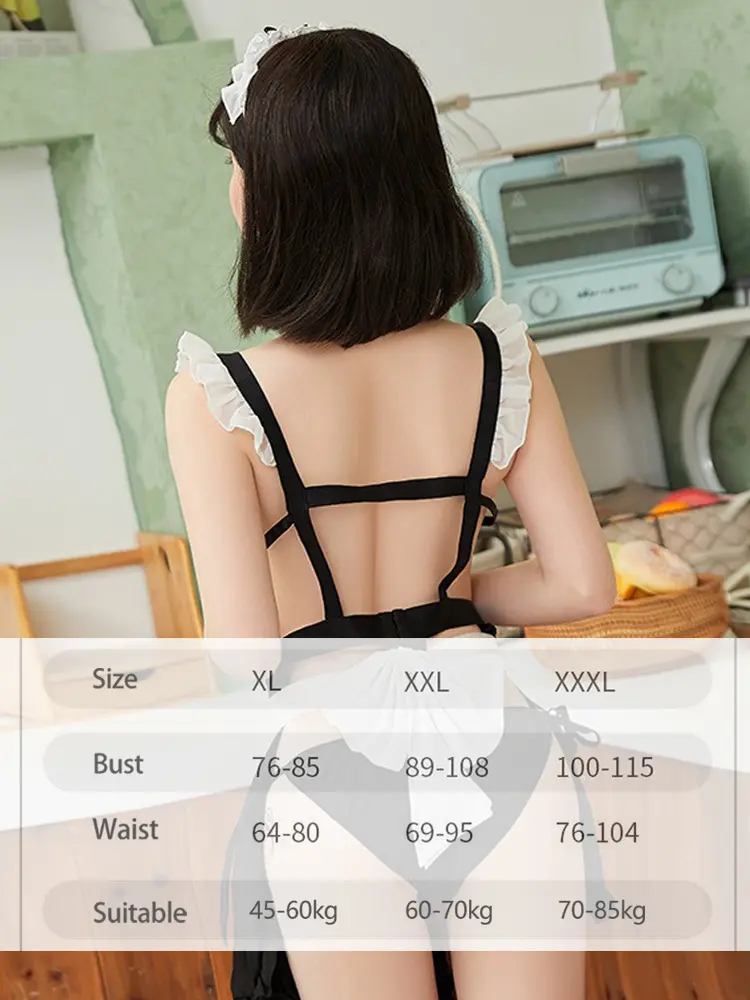 Cosplay Maid Costumes Sexy Cute Bow Tie Open Bra Bodysuit Fetish Strap Tights Role Play Uniform Hollow Backless Lingerie Uniform