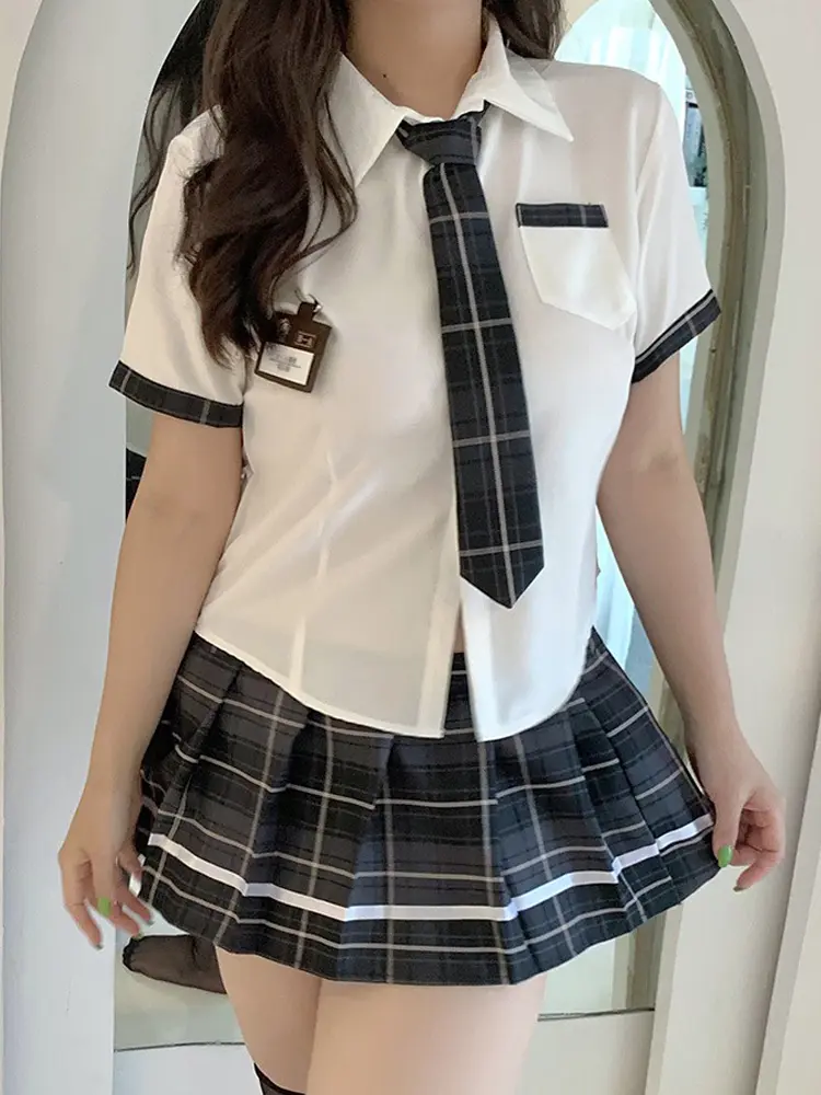 Sexy Schoolgirl Cosplay Lingerie for Women Costumes Students Uniform Roleplay Pleated Mini Skirt Sexy Naughty Clothes