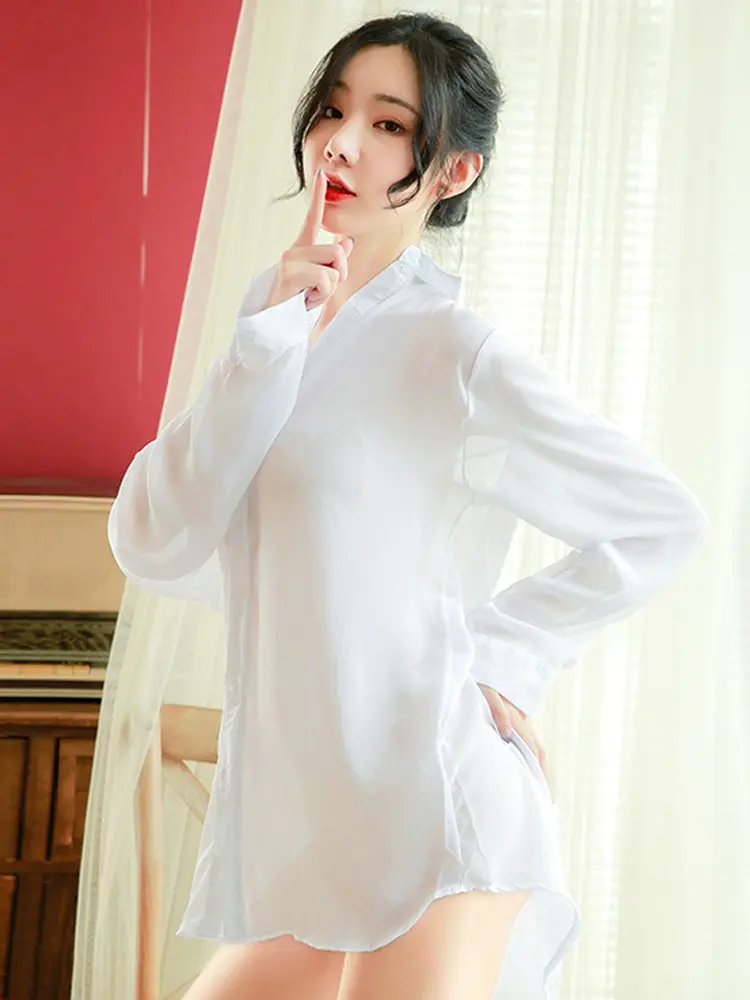 Hot New Women Sexy Lingerie Hollow Temptation Nightdress Transparent Pajamas Sleep Tops Women Sleepwear Temptation Sleep Shirt