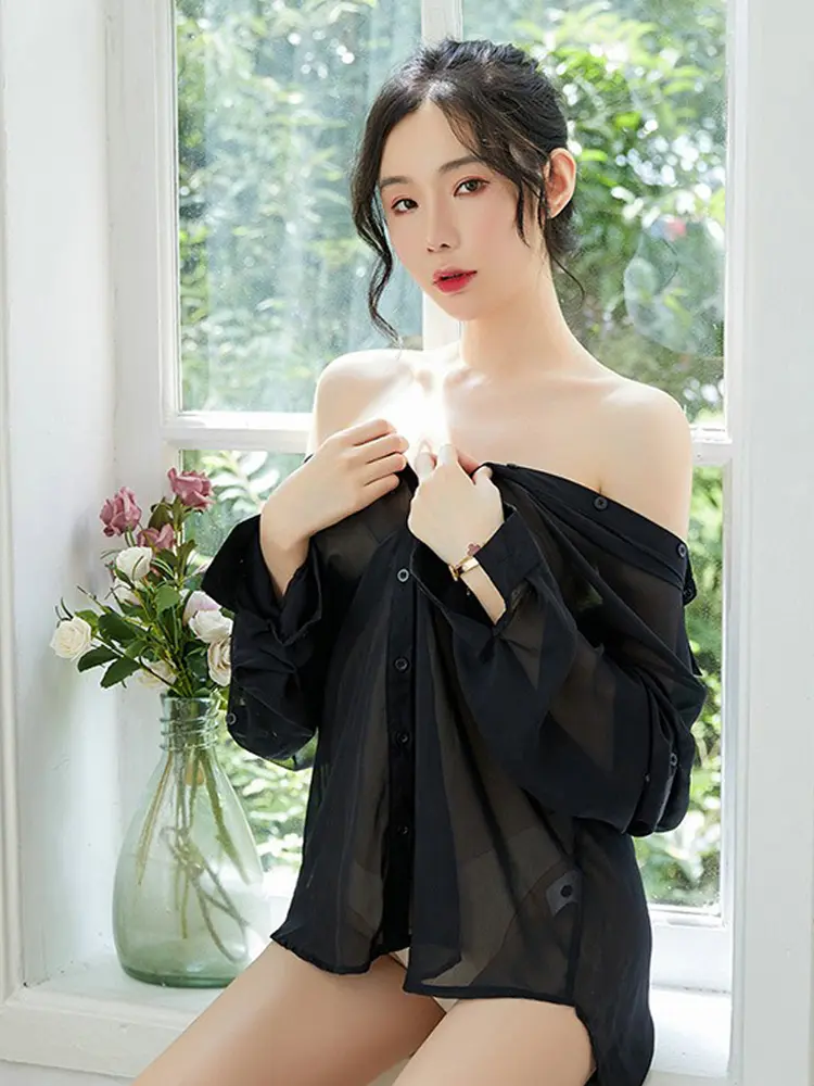 Hot New Women Sexy Lingerie Hollow Temptation Nightdress Transparent Pajamas Sleep Tops Women Sleepwear Temptation Sleep Shirt