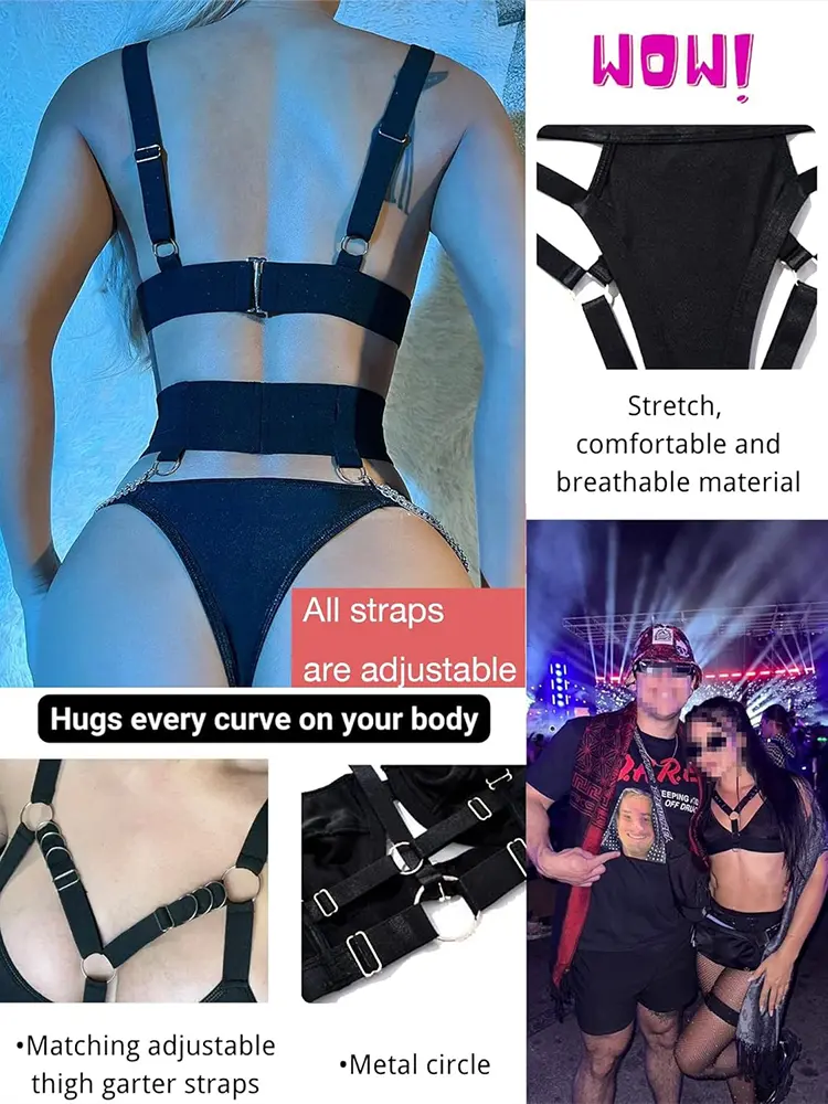 Bondage Sexy Lingerie Outfit Erotic Apparel Set Clubwear Lace Underwear Set Breast Gathering Strap Lace Underwear Metal Chain