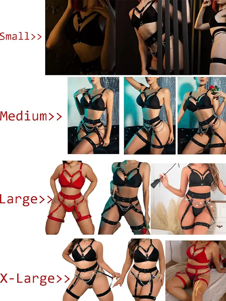 Bondage Sexy Lingerie Outfit Erotic Apparel Set Clubwear Lace Underwear Set Breast Gathering Strap Lace Underwear Metal Chain