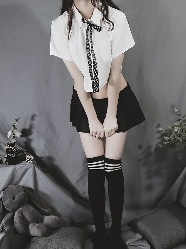 Erotic Role Play School Girl Outfit Women Underwear Dress Miniskirt Outfit Crop Short Top Sexy Japanese Schoolgirl Uniform