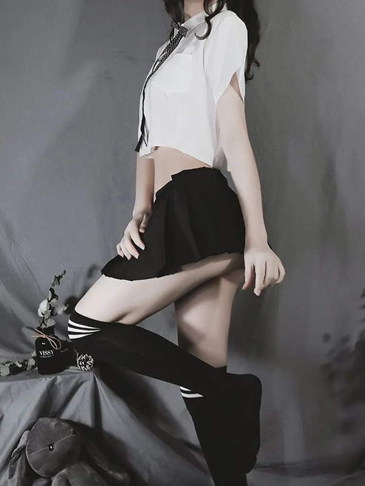 Erotic Role Play School Girl Outfit Women Underwear Dress Miniskirt Outfit Crop Short Top Sexy Japanese Schoolgirl Uniform